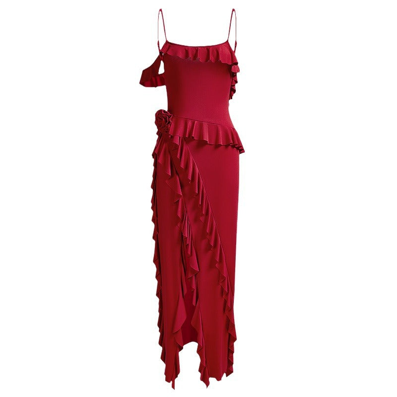 Damen Elegantes Rüschenskleid mit seitlichem Schlitz Drune