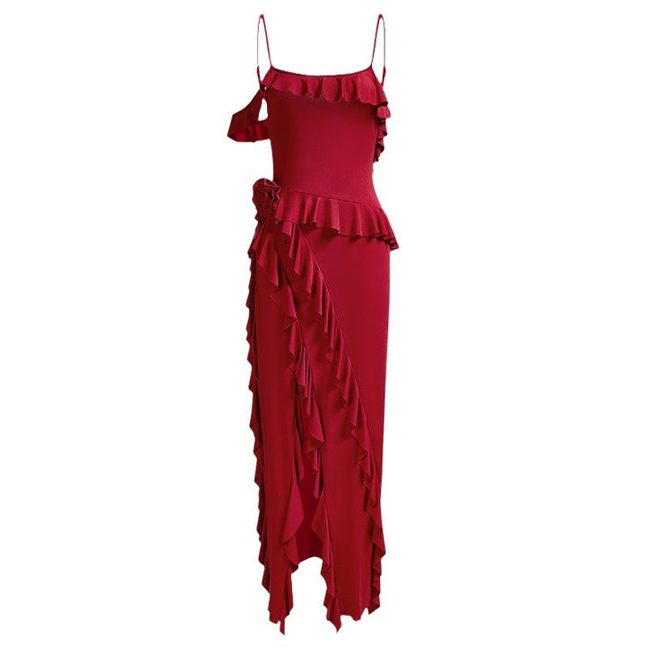 Damen Elegantes Rüschenskleid mit seitlichem Schlitz Drune