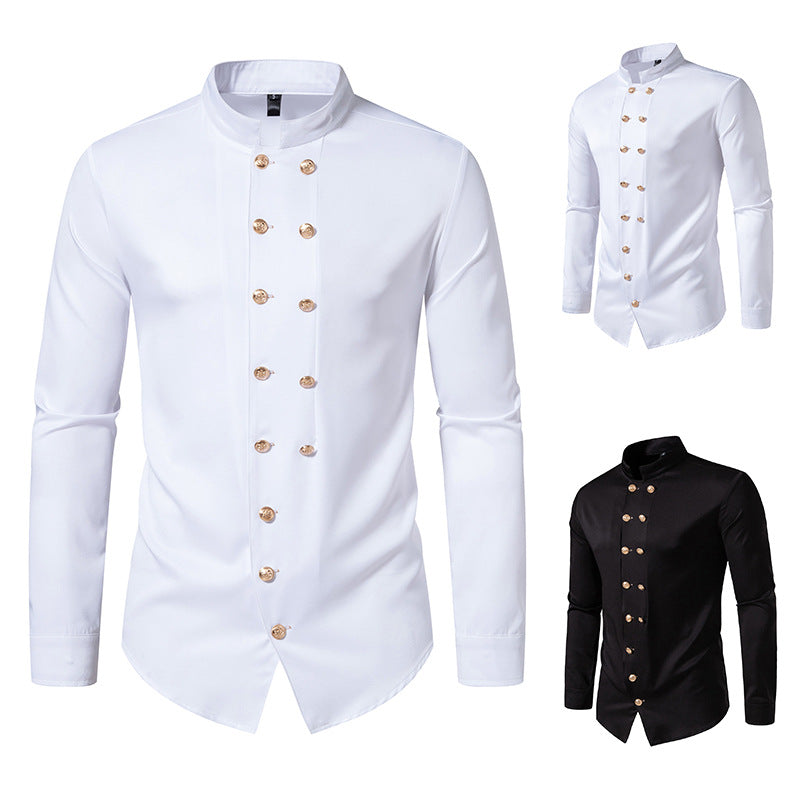 Herren Mandarin Kragen Dress Shirt Drune