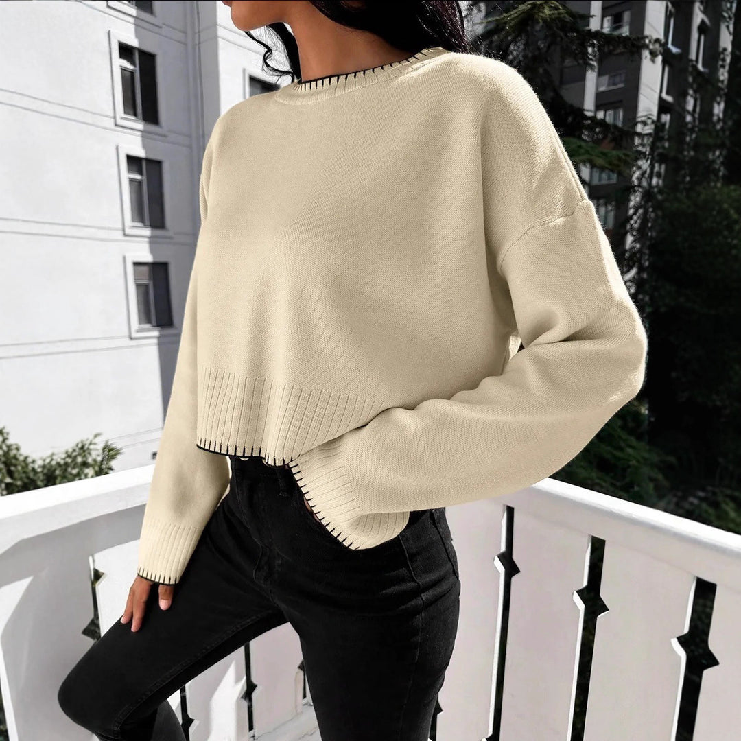 Damen lässiger cropped Pullover mit feinem Rippenstrick Drune