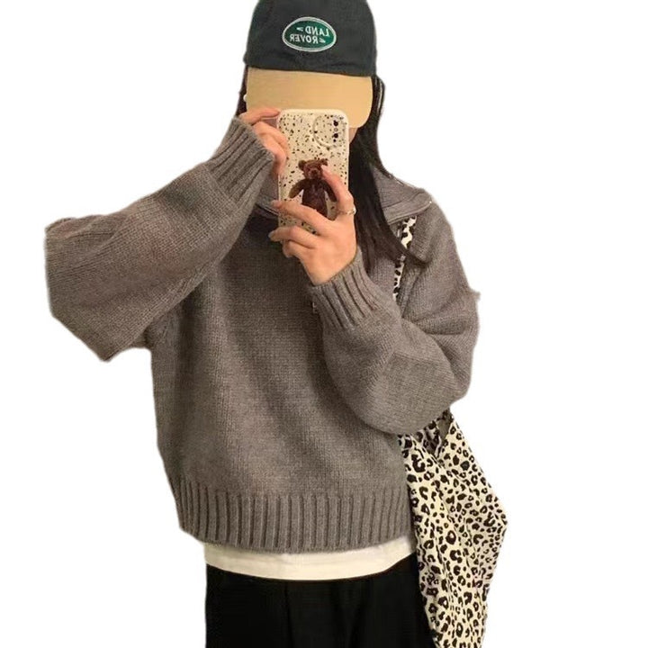 Damen weicher Strickpullover mit voluminösen Ärmeln und elastischem Bund Drune