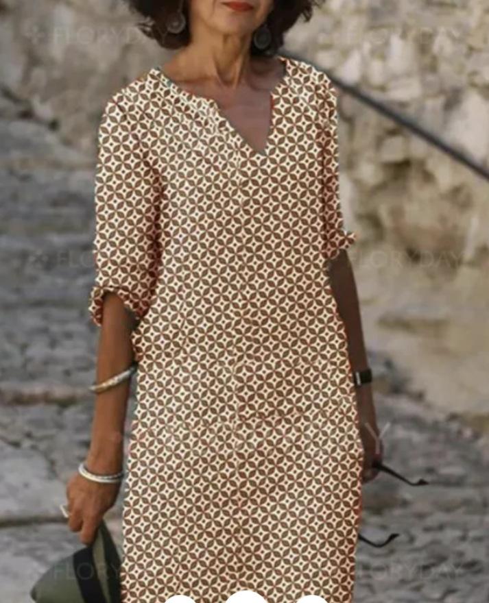 Damen lässiges Kleid mit grafischem Print und durchgehender Knopfleiste Drune