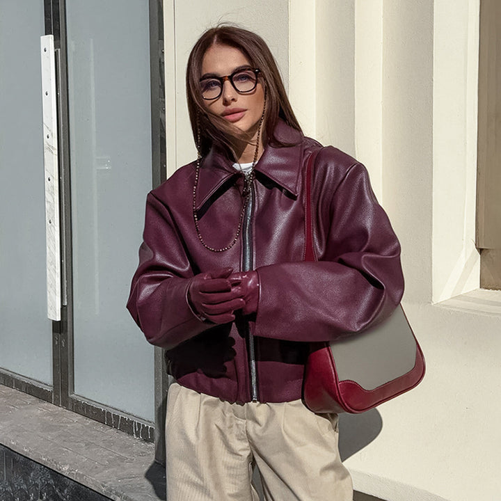 Damen Lederjacke mit weich gepolstertem Innenfutter und trendigem Cropped-Schnitt Drune