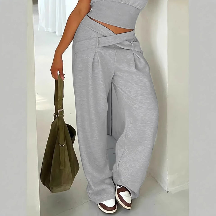 Damen Bequeme Palazzo-Hose mit dekorativem Bindeband und lässigem Schnitt Drune