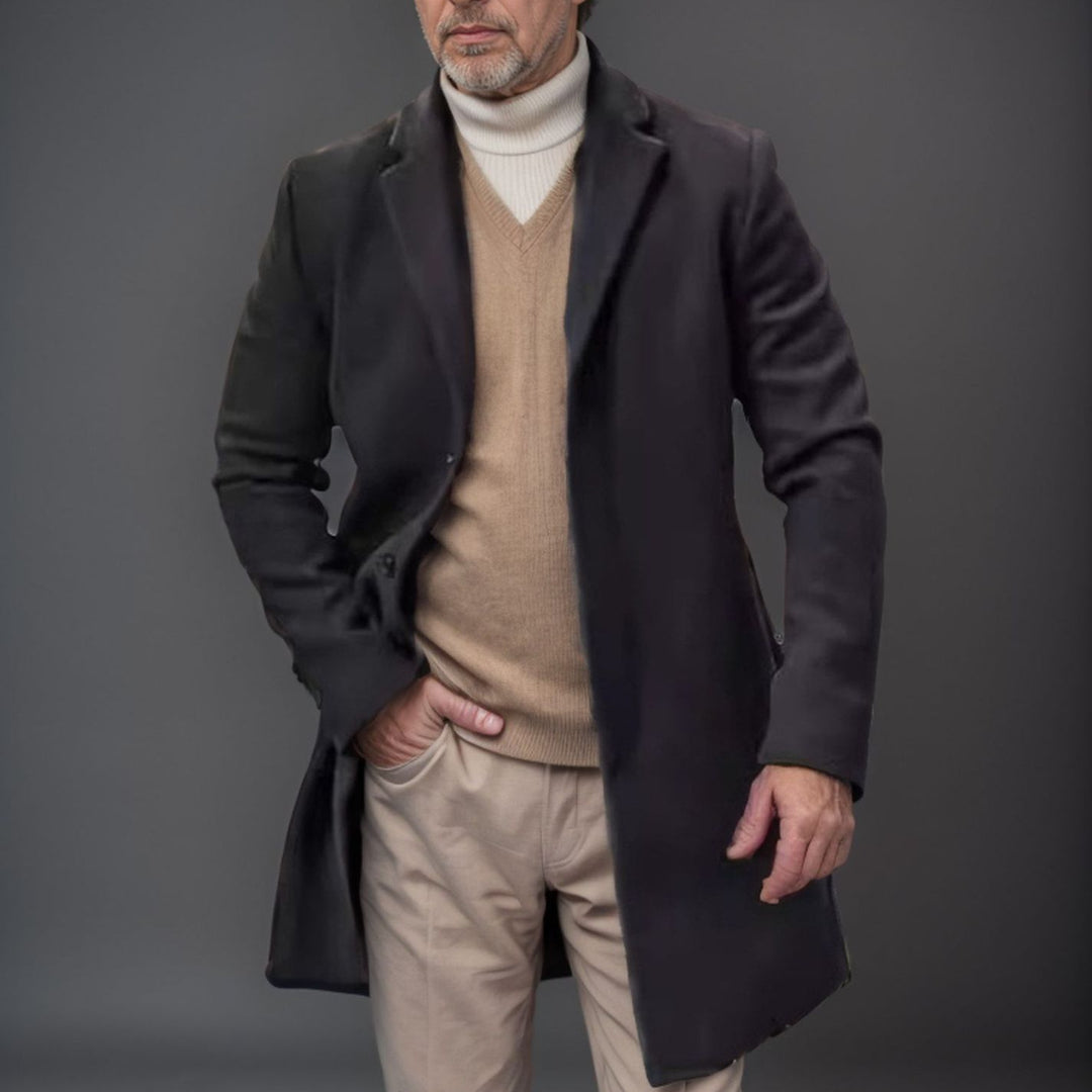 Herren eleganter Wollmantel mit klassischem Revers und modernen Akzenten Drune