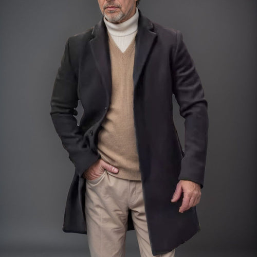 Herren eleganter Wollmantel mit klassischem Revers und modernen Akzenten Drune