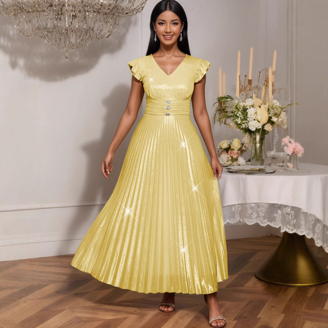Damen elegantes Maxikleid mit schimmerndem Obermaterial und strukturiertem Taillenteil Drune