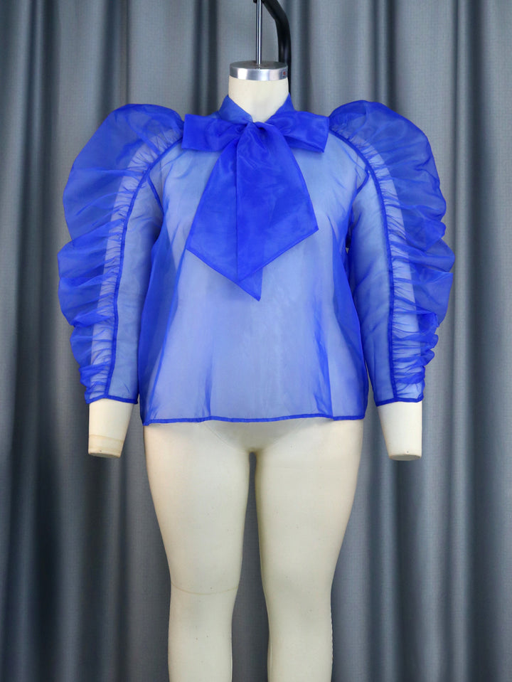 Damen elegantes Oberteil mit voluminösen Rüschenärmeln Drune