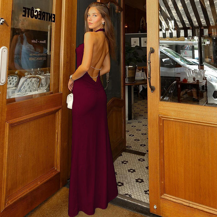 Damen Elegantes Maxikleid mit tiefem V-Ausschnitt und fließendem Stoff Drune