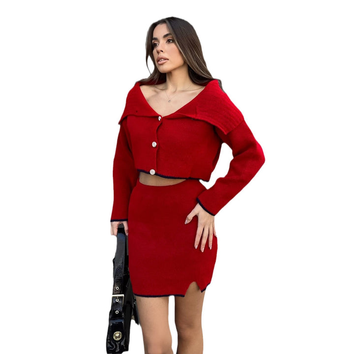 Damen Set mit hochgeschlossenem Crop-Oberteil und Minirock Drune