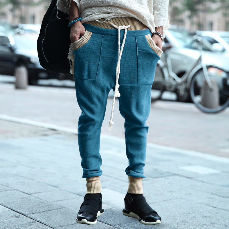 Herren nan strukturierte Strick-Jogginghose mit tiefem Schritt, breitem Rippenbund und dekorativem Kordelzug Drune