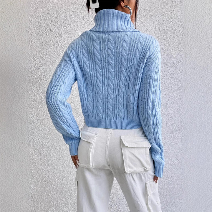 Damen Grobstrick Pullover mit hohem Kragen Drune