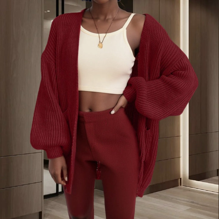Damen Grobstrick-Cardigan mit voluminösen Ärmeln und praktischen Taschen Drune