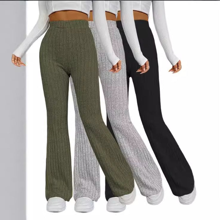 Damen weite Strickhose mit feinrippigem Design Drune