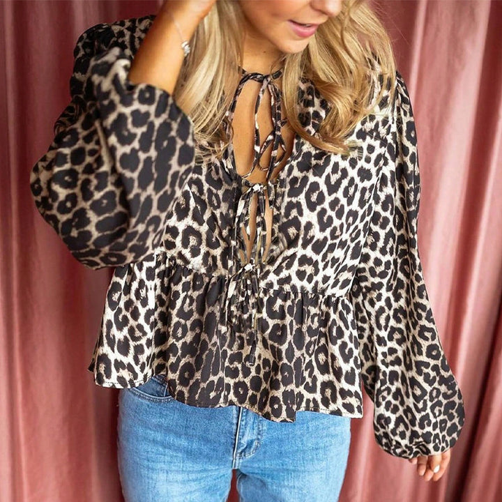 Damen Oberteil mit schickem Leopardenmuster und Rüschendetails Drune