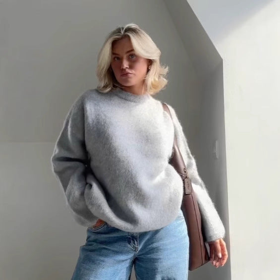 Damen Oversized Strickpullover aus weichem Material mit Rundhalsausschnitt und lockerer Passform Drune