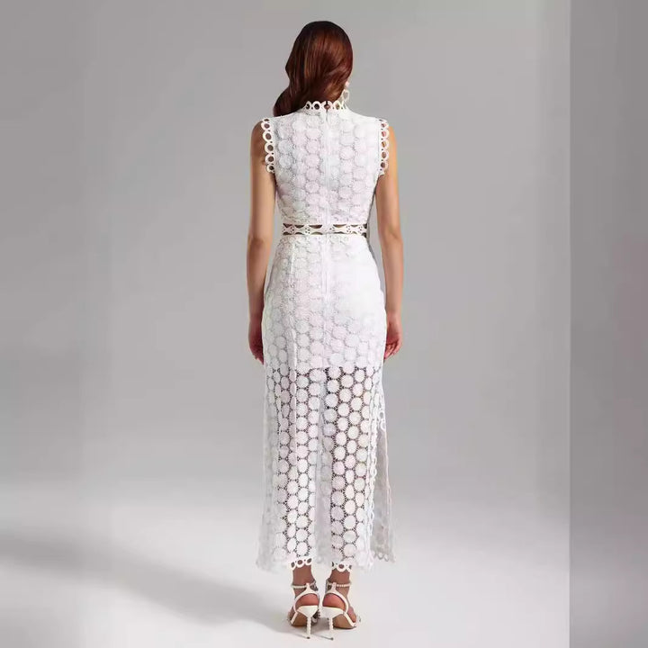 Damen Spitzen Maxikleid mit dekorativen Ausschnitten und elegantem Ansatz Drune