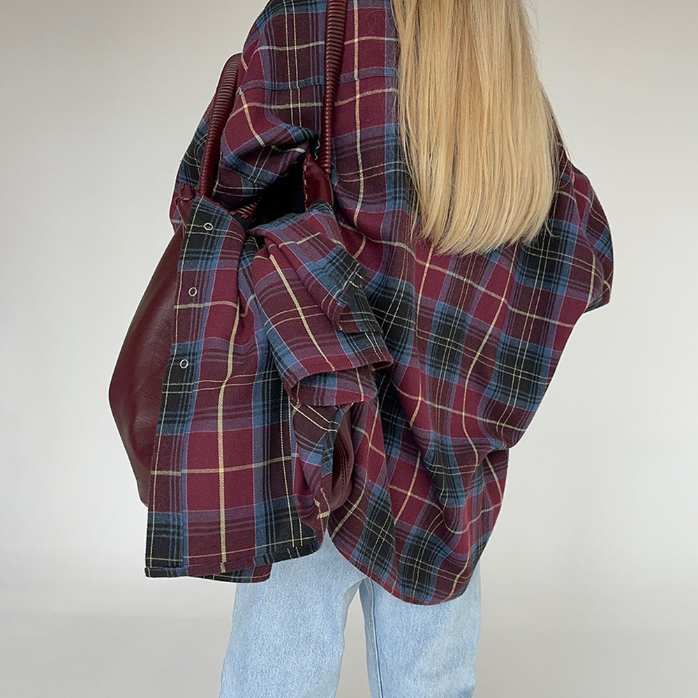 Damen Oversized Karo-Hemd mit drapiertem Schnitt und Druckknopf-Details Drune