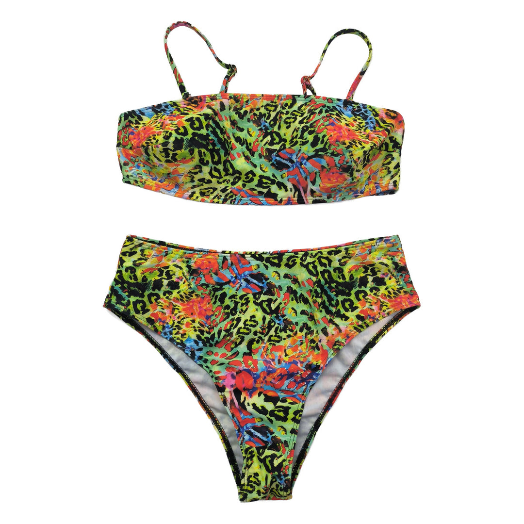 Damen Hochgeschnittener Bikini mit farbenfrohem Leopardenmuster Drune