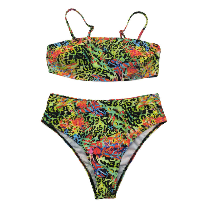 Damen Hochgeschnittener Bikini mit farbenfrohem Leopardenmuster Drune