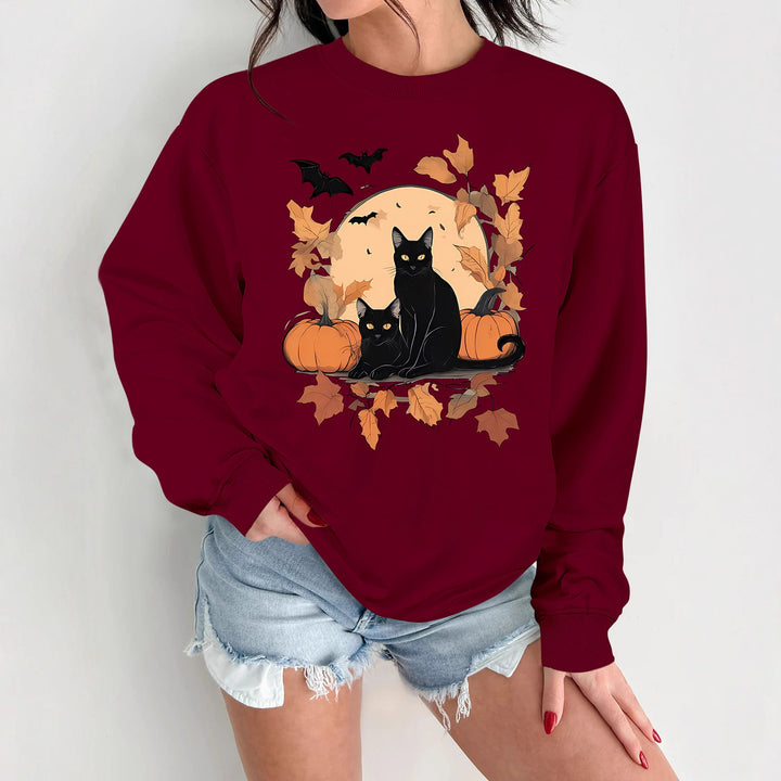 Damen Sweatshirt mit herbstlichem Katzen- und Kürbisdesign Drune
