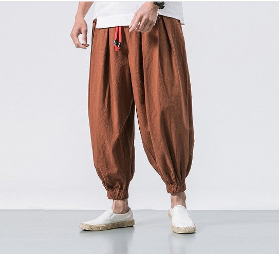 Herren nan lässige Leinen-Joggerhose mit Tunnelzug, strukturierter Oberfläche und elastischen Bündchen Drune