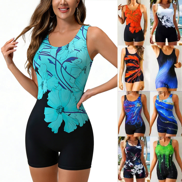 Damen Sportlicher Einteiler Badeanzug mit trendigem Grafikdesign Drune