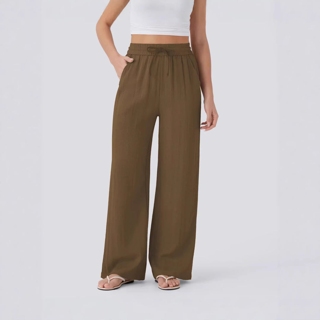 Damen weite Palazzo-Hose mit elastischem Bund und praktischen Taschen Drune
