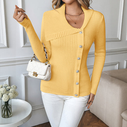 Damen Strickpullover mit V-Ausschnitt und eleganten Knopfdetails Drune