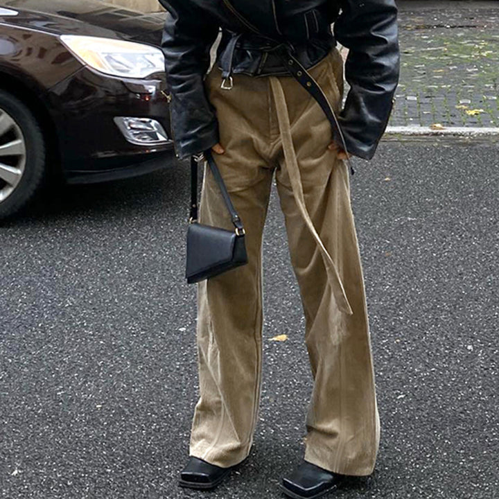Damen lockere Leinenhose mit Taillengürtel Drune