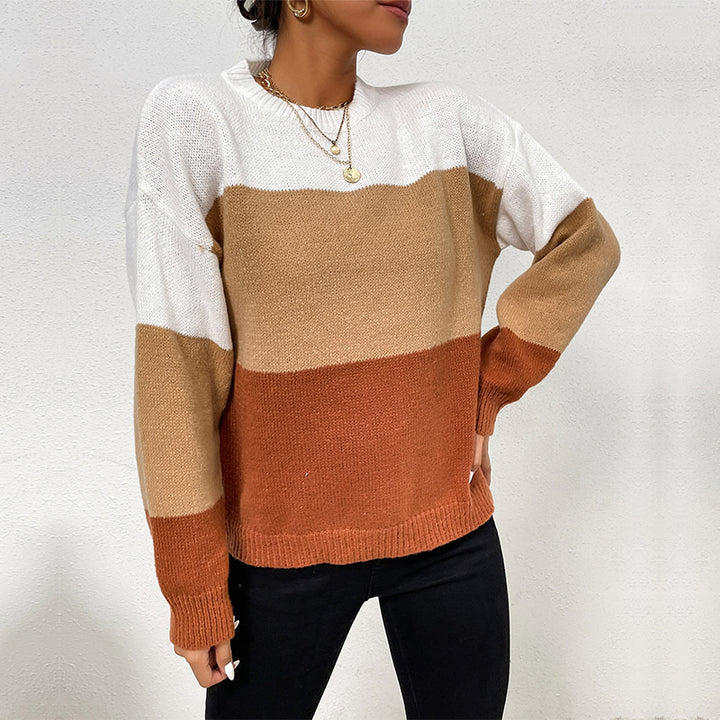 Damen modischer Pullover mit Farbblockdesign Drune