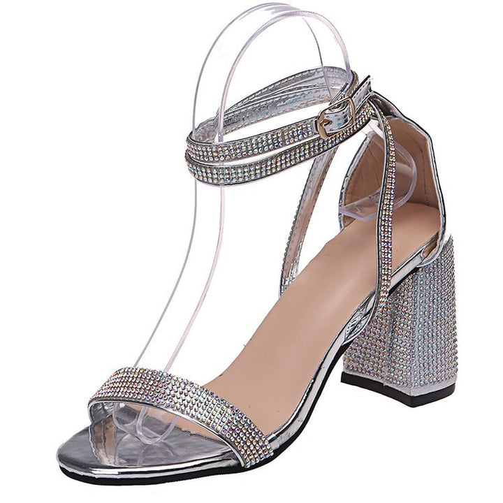 Damen Glamouröse Hochzeits Sandalen mit funkelnden Kristallen und Blockabsatz Drune