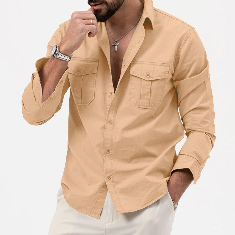 Herren nan legeres Baumwoll-Twill-Hemd mit aufgesetzten Brustklappen und Kentkragen Drune