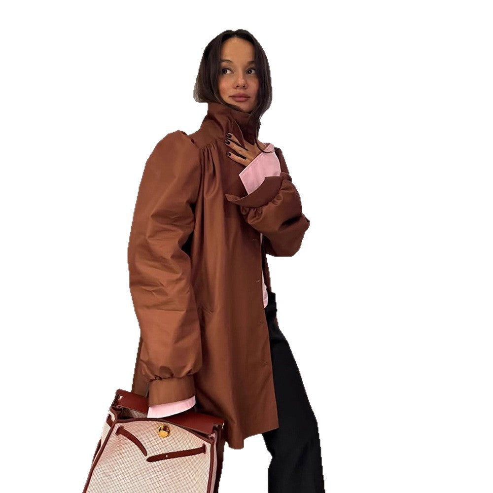 Damen Oversized Kunstlederjacke mit voluminösen Ärmeln Drune