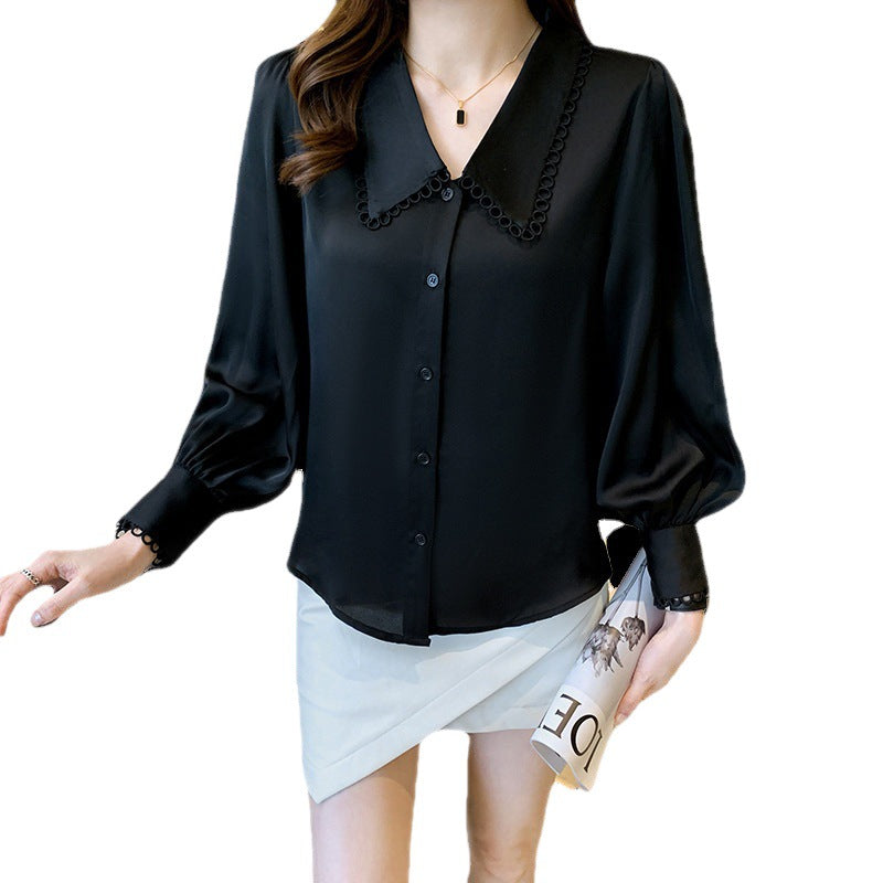 Damen Bluse mit dekorativem Kragen und eleganten Puffärmeln Drune