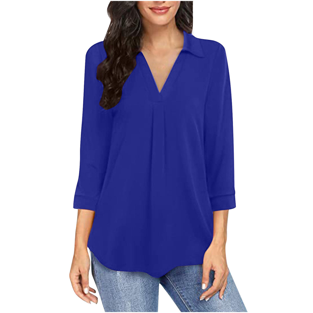 Damen Bluse mit modernem V-Ausschnitt und eleganter Faltenlegung Drune