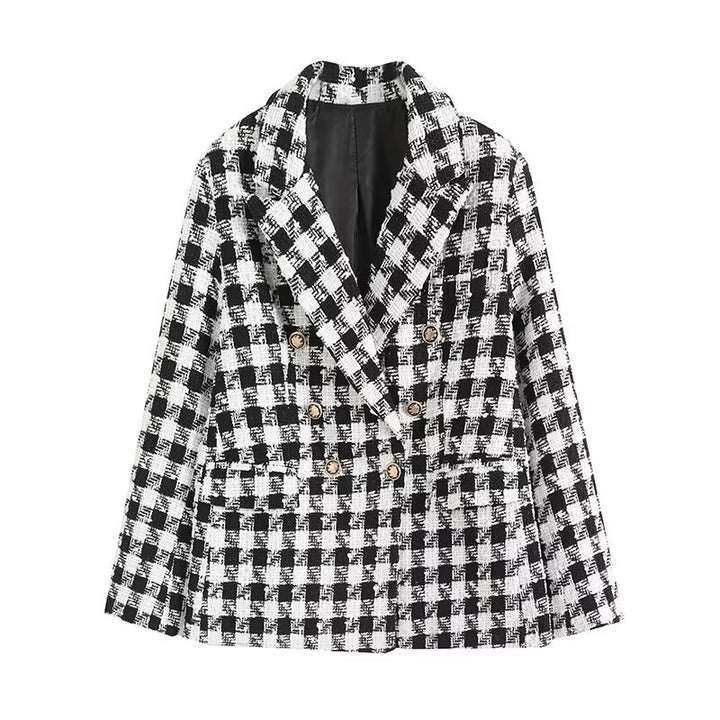 Damen Doppelt gestepptes Karoblazerjacke Drune