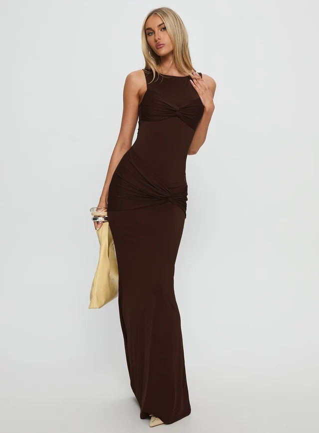 Damen Figurbetontes Maxikleid mit eleganter Drapierung Drune