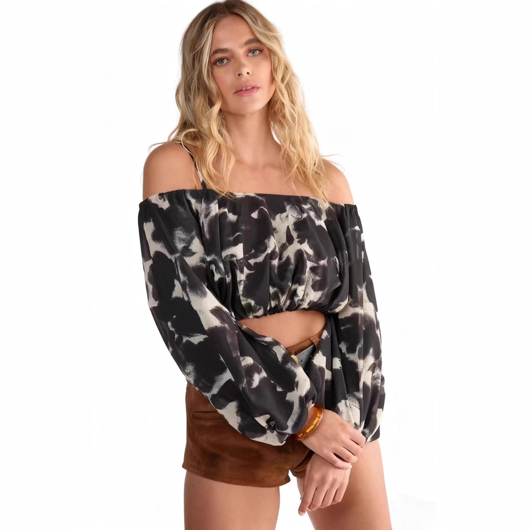 Damen trendige Schulterfreie Bluse mit voluminösen Ärmeln und eleganten Details Drune