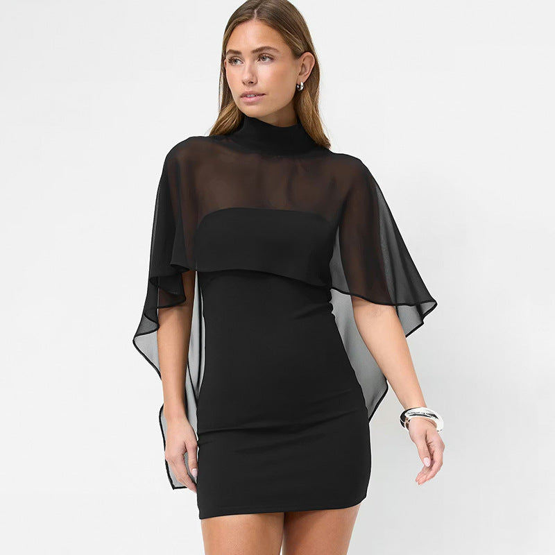 Damen Elegante Wickelbluse mit transparenter Kapuze und asymmetrischem Saum Drune