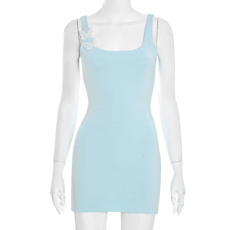 Damen figurbetontes Kleid mit dekorativer Schmetterling-Applikation Drune