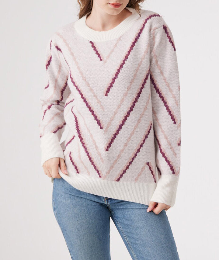 Damen Strickpullover mit modernen Chevron-Mustern und weichem Material Drune