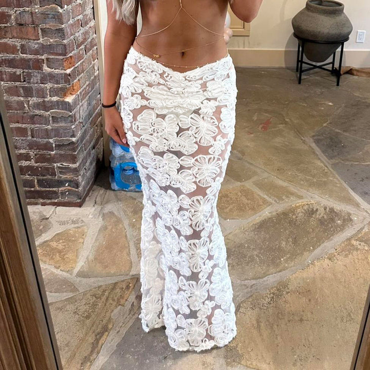 Damen Eleganter Spitzenrock mit floralen Applikationen und fließendem Schnitt Drune