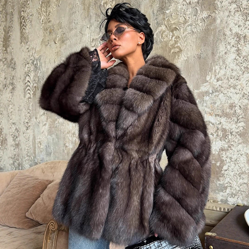 Damen luxuriöse Kunstfelljacke mit weitem Schnitt und modischen Details Drune