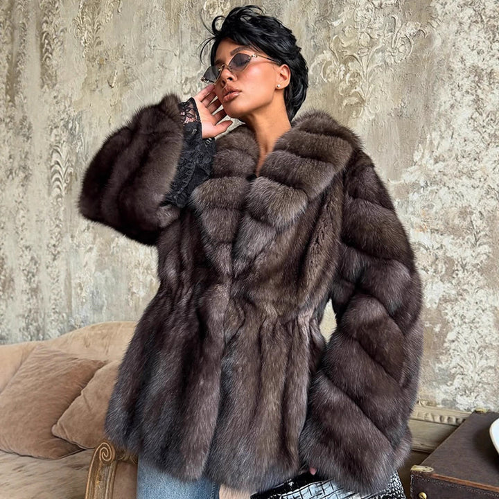 Damen luxuriöse Kunstfelljacke mit weitem Schnitt und modischen Details Drune