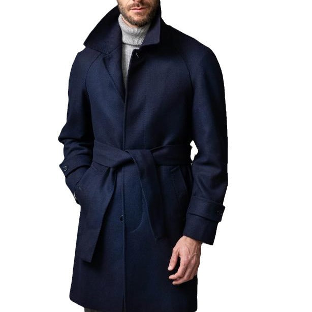 Herren eleganter Mantel mit Gürtel und klassischem Revers Drune