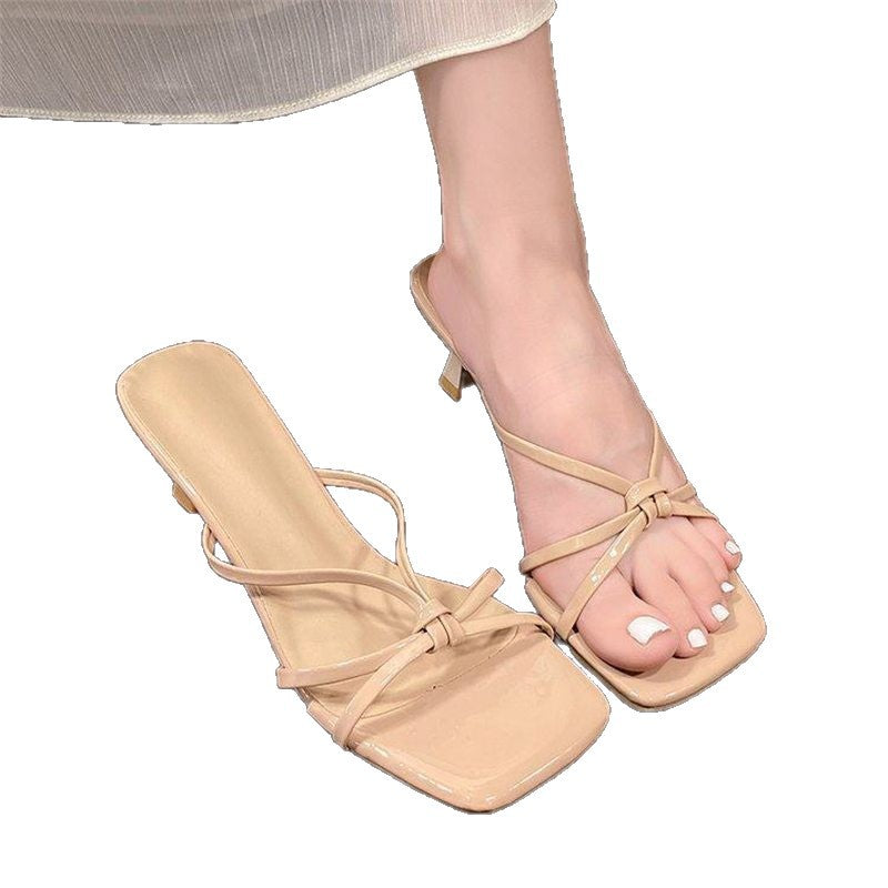 Damen Plateau Mules mit zarten Riemchen Drune