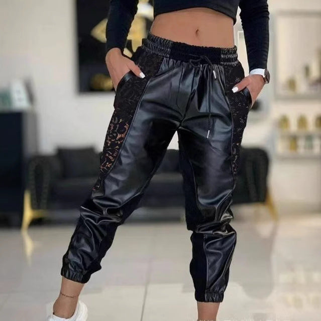 Damen Modische Sporthose mit elegantem Spitzenbesatz Drune