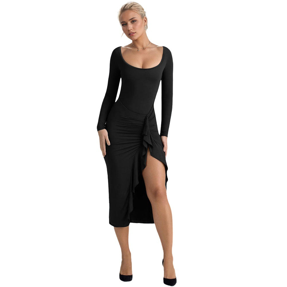 Damen Figurumspielendes Langarmkleid mit seitlichem Schlitz und Drapierungsdetails Drune