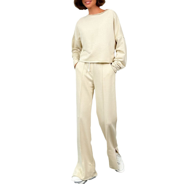 Damen modisches Cropped Sweatshirt und weit geschnittene Lounge-Hose Drune